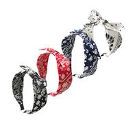 NYGGTYK 4 Stück Geknotete Stirnbänder, Weiß, Rot, Marineblau, Schwarz, Breites Stirnband, Schleifen-Stirnband, Damen-Rock-Accessoires, Kopftuch-Schleife
