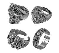 NYGGTYK 4-teilige Ringe im Rock-Stil, Ring-Set im Punk-Stil, Vintage-Ringe, verstellbare Ringe, Metallringe, personalisierte Ringe, Herrenringe, Accessoires