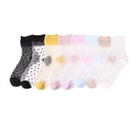 NYGGTYK 6 Paar Damen-Fantasie-Spitzensocken, transparente Strümpfe, Nylonsocken, Damen-Glitzer-Socken, Rüschensocken, modische Socken, dünne Socken, geeignet für die tägliche Kombination