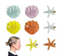 NYGGTYK 8 Stück Seestern-Muschel-Haarspangen, Muschel-Haar-Accessoires, Seestern-Haarspangen, Kinder-Meerjungfrau-Accessoires, Pailletten-Seestern-Muschel-Haar-Accessoires, Perlen-Haarspangen