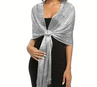 NYGGTYK 1 Schal, 1 Druckknopf, Silberner Schal, Damenschal, Glitzernder Schal, Wickelschal, Schal Mit Pailletten, Modischer Schal, Geeignet Für Hochzeit, Party, Abendparty (Silber)