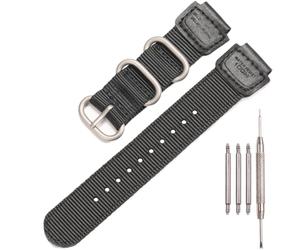 Nylon Armband Kompatibel mit Casio W735H AQS810 AEQ110BW AE1200WH W800HG A158WA Heavy Duty Metall Ring Uhrenarmband 18mm Ersatz Drahtband (Black steel buckle)