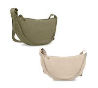 Nylon-Halbmond-Umhängetasche für Damen, trendig, für Herren, kleine Reisetasche, Hobo, Beige+Grün, Small, Hobo Sling