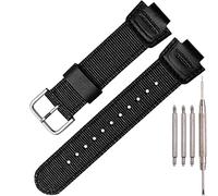 Nylon Leder Uhrenarmband kompatibel mit Casio 16mm Serie DW5900 5600 6900 MCW100 AWGM100 GA100 110 GLS-100 Herrenuhr Ersatzband (Black Silver Buckle)