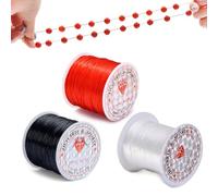 Nylonschnur Gummiband Nylonfaden Schmuckdraht Elastisches Elastic Elastisch Armband Band Perlenband Gummifaden Schnur für Armbänder, 0,8MM 3 Bände (Rot Schwarz Transparent 50M)