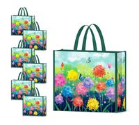 NymphFable 6er-Pack Einkaufst ten, wiederverwendbar, Schmetterlinge, bunte Blumen, Einkaufstaschen, waschbar, faltbar, Tragetasche, 22,7 kg
