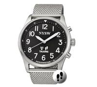 NYSW - Atomic Sprechende Herrenuhr mit Schrittzähler | Schrittzähler | Kalorien & Meilen | stellt sich selbst ein, immer genau, automatische DST | keine App, kein Bluetooth | für Sehbehinderte
