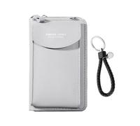 NyxSeat 1 Handy-Umhängetasche Mit 1 Geflochtenem Seil-Schlüsselanhänger, Damen-Ledertasche, wasserdichte Umhängetasche, Verstellbarer Schultergurt, Münzgeldbörse Mit Kartenfach (Grau)
