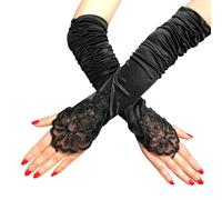 NyxSeat 1 Stück Spitze Blumen Lange Handschuhe Opernhandschuhe Satin Lange Ellenbogenhandschuhe Gothic Stil Retro Fingerlose Handschuhe Geeignet Für Bühnenauftritt Rollenspiele (Schwarz)