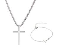NyxSeat 1-Teiliges Kreuz-Halsketten-Armband-Set Mit Geschenkbox, Schmuckset Für Männer Und Frauen, Jesus-Kreuz, Kreuzketten-Schmuck, Anhänger-Halsketten-Armband-Zubehör