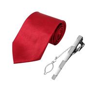 NyxSeat 1pc Herren Seidenkrawatte, 1pc Krawattenklammer, unifarbene Krawatte, Business-Krawatte, formelle Herrenkleidung, für Feste, Hochzeiten und andere Anlässe (rot)