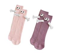 NyxSeat 2 Paar Magnetische Cartoon-Socken zum Händchenhalten, Lustige 3D-Süße Paarsocken für Paare und Kinder - Lila Rosa