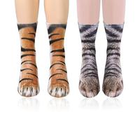 NyxSeat 2 Paar Pfotensocken, Tierpfotensocken, 3D-Mustersocken, Paar Tierpfotensocken, Heimsocken, bedruckte Pfoten-Crew-Socken, Unisex-Tiersocken.