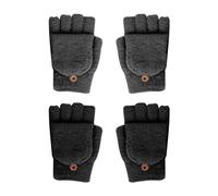 NyxSeat 2 Paar Strickhandschuhe, Fingerlose Klapphandschuhe, umwandelbare Fäustlinge, verdickte Strickhandschuhe, warme Winterhandschuhe, Winddichte Handschuhe (schwarz + grau)