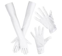 NyxSeat 2 Paar weiße Handschuhe, 1 Paar kurze Männlein- und Weiblein-Druckknopfhandschuhe und 1 Paar lange Damenparty-, Tanzhandschuhe, weiße Stretch-Handschuhe