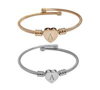 NyxSeat 2 Stück Buchstaben-Draht-Armbänder, Buchstaben-a-Armbänder, Offene Armbänder, Paar-Armbänder, Personalisierte Armbänder, Geschenkarmbänder (Silber, Roségold)