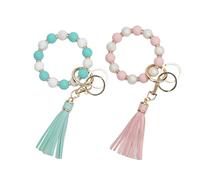 NyxSeat 2 Stück Damen-Auto-Schlüsselanhänger, Perlen-Quasten-Armband-Schlüsselanhänger, Damen-Taschen-Dekorationsanhänger, Schöne Geschenke Für Damen (Rosa, Grün)