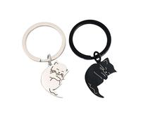 NyxSeat 2 Stück Katzen-Schlüsselanhänger Mit 1 Stück Geschenkbox, Edelstahl-Paar-Schlüsselanhänger, Niedliche Katzen-Anhänger-Charms, Geschenke Für Liebhaber Und Freunde (Schwarz, Silber)