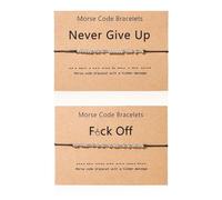 NyxSeat 2 Stück Morsecode-Armbänder Mit 2 Stück Karten, Perlenarmband, Feines Geflochtenes Seidenseilarmband, Silbernes Passwortarmband, Schmuckgeschenk, Geeignet Für Freunde