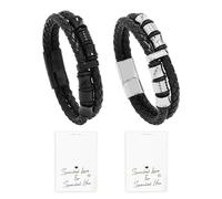 NyxSeat 2 Stück Schwarze Lederseilarmbänder, 2 Heißpräge-Grußkarten, Geflochtene Lederarmbänder, Handgewebte Armbänder, Geeignet Für Den Alltag, Partys Und Reisen