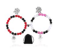 NyxSeat 2 Stück Spinnenarmbänder mit 1 Stück schwarzer Aufbewahrungstasche, Paararmbänder, Paarmagnetarmbänder, Magnetarmbänder, Spinnennetz-Hängearmbänder, Perlenarmbänder