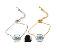 NyxSeat 2 Stück Vergissmeinnicht-Armbänder, Wildblumen-Armbänder, mit Harz geprägte Goldarmbänder, handgefertigter Blumenschmuck, Vermissten- und Abschiedsgeschenke, perfekt für Frauen