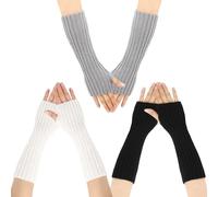 NyxSeat 3 Paar modische warme fingerlose Handschuhe, Damen gestrickte warme Handschuhärmel, fingerlose Ärmelhandschuh-Armstulpen, schwarze, weiße, hellgraue lange Armstulpen für Männer und Frauen