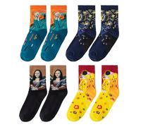 NyxSeat 4 Paar Malsocken, Ölgemäldesocken, Retro-Damensocken, Kunstsocken in der Mitte der Wade, Mona Lisa-Socken, Geschenke für Frauen