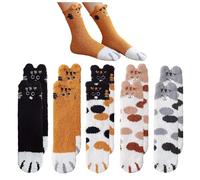 NyxSeat 5 Paar Cartoon-Katzenpfotensocken, Plüschsocken, Wintersocken, Flauschige Socken, Korallenvlies-Bodensocken, Flauschige Hausschuhsocken, Warme Schlafsocken (5 Farben)