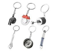 NyxSeat Auto-Schlüsselanhänger Set - 6 Stück Herren-Autozubehör Mit Felgen, Schraubenschlüssel, Turbinen, Bremsscheiben - Geschenke für Autoliebhaber