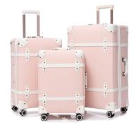 NZBZ Vintage-Gepäck-Sets für Damen, PU-Leder, Retro-Koffer, Vintage-Koffer, Vintage-Koffer-Set, Rosa, 50,8 cm, 61 cm und 71,1 cm, Reißverschluss, Vintage-Gepäck