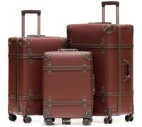 NZBZ Vintage Gepäcksets für Damen, PU Leder Retro Koffer, Vintage Kofferraum Gepäck, Vintage Kofferset, Karamellfarben / Braun, 20inch & 24inch & 28inch, Vintage-Gepäck mit Reißverschluss