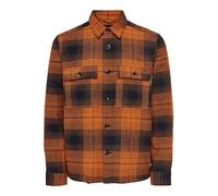 O&S Flanellhemd Holzfäller Langarm Freizeit Shirt aus Baumwolle Shacket Übergang Jacke ONSBAZ, Farben:Braun, Größe Hemd:S