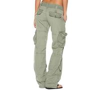 OADOBKICE Harems Hose Für Damen Freizeit Hose Damen Retro Hose Mit Weitem Bein Damen Multi Pocket Hose Lässig Lose Hose Gerade Damen Cargohose Modehose Harems Hose Schwarz Grün S