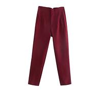 OADOBKICE Hosen Damen High Waist Haremshose Damen Freizeithose Weites Bein Hose Hohe Taille Hose Lockere Hose Tasche Baggy Pants Turnhose Weiche Leggings Hose Mit Hoher Taille Lange Hose Burgund M