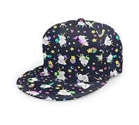 Oaieltj Unisex Baseball Cap Damen Herren Einstellbare Hip Hop Hut Mode Flache Schirmmütze Baseball Cap, Bunte Regenbogen-Einhörner, One size