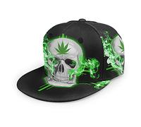 Oaieltj Unisex Baseball Cap Damen Herren Einstellbare Snapback Flat Bill Brim Baseball Cap Cool Hip Hop Hat, Marihuana Leaf Weed Cannabis Skull, One size