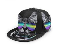 Oaieltj Unisex Baseball Cap Erwachsene Teens Adjustable Snapback Flat Brim Baseball Cap Cool Hip Hop Hat, Dj Katze mit Kopfhörer, Schwarz, One size