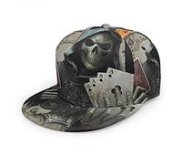 Oaieltj Unisex Baseball Cap Erwachsene Teens Adjustable Snapback Flat Brim Baseball Cap Cool Hip Hop Hat, Skull Fire Poker Cards, One size