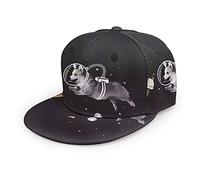 Oaieltj Unisex Baseball Cap Herren Damen Einstellbare Snapback Trucker Hat Mode Hip-Hop Baseball Cap, Spce Corgi Chase the Ice Cream Black, One size