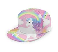 Oaieltj Unisex Baseballkappe Erwachsene Teenager Verstellbar Snapback Flache Krempe Baseball Cap Cool Hip Hop Hut, Rosa Einhorn Regenbogen Wolke, One size