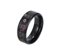 OAKKY 8mm Edelstahl Ringe für Männer Herren Ehering mit Kohlefaser Eingelegt Zirkonia Akzent Abgeschrägt Poliert Schwarz Rot Größe 62 (19.7)