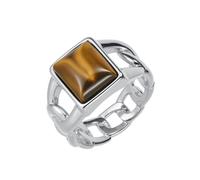 OAKKY Edelstahl Cuban Link Ring Quadratischer Edelstein Siegelring Kantiger Statement Schmuck für Streetwear und Alltag Silber Tigerauge Größe 57(18.1)