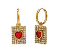 OAKKY Edelstahl Damen Persönlichkeit Retro Schmuck Design Inkrustiert Zirkonia Quadrat Platte Rot Herz Exquisit Glänzend Geschenk Ohrringe
