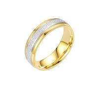 OAKKY Herren Damen Edelstahl Gebürsteter Mittelband Ring Zart Minimalistisch Matt und Glänzend Kontrast Verlobungsring Silber Gold Größe 70 (22.3)