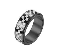 OAKKY Unisex Retro Hip Hop Schachbrett Schwarz und Weiß Netz Drehbar Zappeln Glücklich Ring Edelstahl Prüfer Flagge Angst Band Schwarz Größe 68 (21.6)