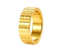 OAKKY Vergoldeter Edelstahl Band Strukturiertes Wellenmuster Statement Ring Klassischer Zarter Schmuck für Männer und Frauen Gold Größe 62(19.7)