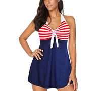 OAMENXI Damen Badeanzug Einteiliger Tankinis mit Hotpants Swimsuit Schlankheits Mit Röckchen Große Bademode (XXL, Redstripe)