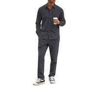 Oanviso 2 Teiliges Herren Freizeitanzug Button Down Freizeithemd Cord Reversjacke + Freizeithose Casual Set Outfit Dünne Cardigan Sporthose Männer Frühlings A Grau L