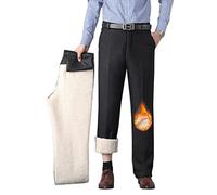 Oanviso Anzughose für Herren Herrenhosen Gefütterte Lang Winter Hose Dicke Business Hosen Plüschfutter Warm Freizeithose mit Reißverschluss Klassisch Regular Fit Businesshose A Schwarz XL